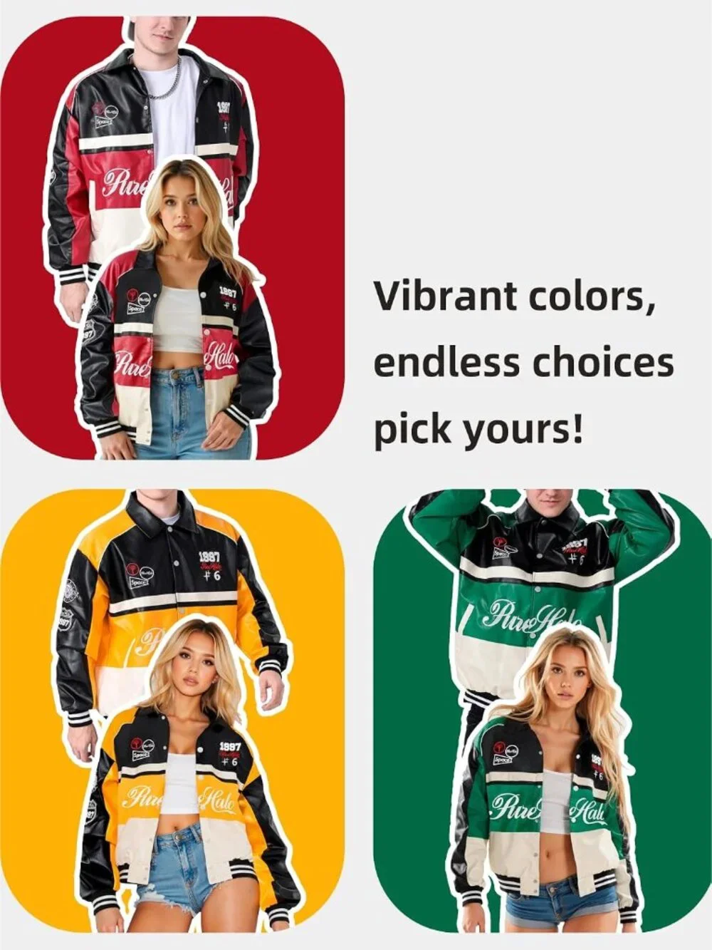 Men's Racing Jacket Faux Leather Race Car Motorcycle Biker Style